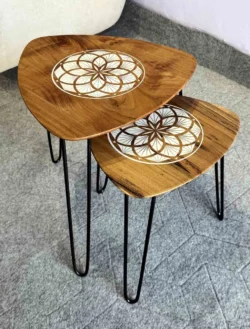 Oval-Shape-Nesting-Tables-Set-of-2-Acacia-Wood-Carving-Epoxy-White