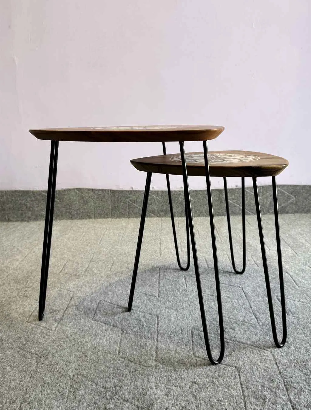 Oval-Shape-Nesting-Tables-Set-of-2-featuring-intricate-wood-carving