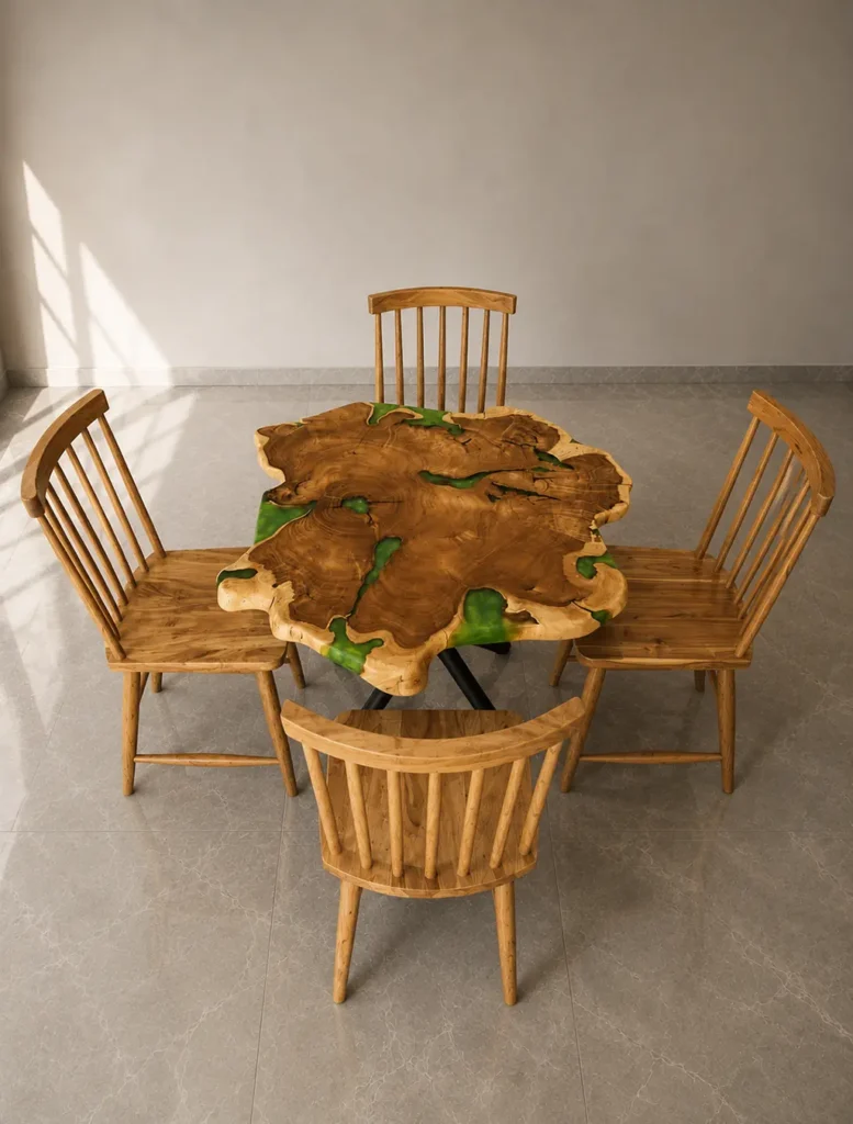 Green Epoxy live edge dining table