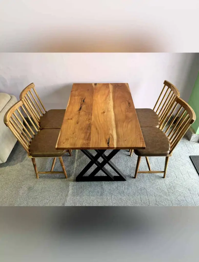 Solid Wood Acacia Dining Table With 4 Chairs