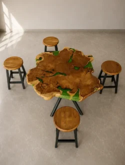 green-epoxy-live-edge-dining-table-solid-acacia-wood-with-stool