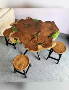 epoxy live edge dining table with 4 Stools