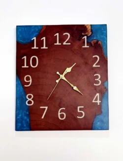 Oceanic Blue Epoxy Wall Clock Solid Acacia Wood Art