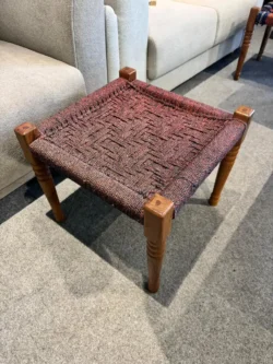 Solid Acacia Wood Piri Cotton Sitting Stool with Wood Legs