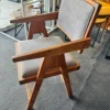 Solid Wood Chair with Antique Rattan Armrest