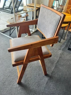Solid Wood Chair with Antique Rattan Armrest