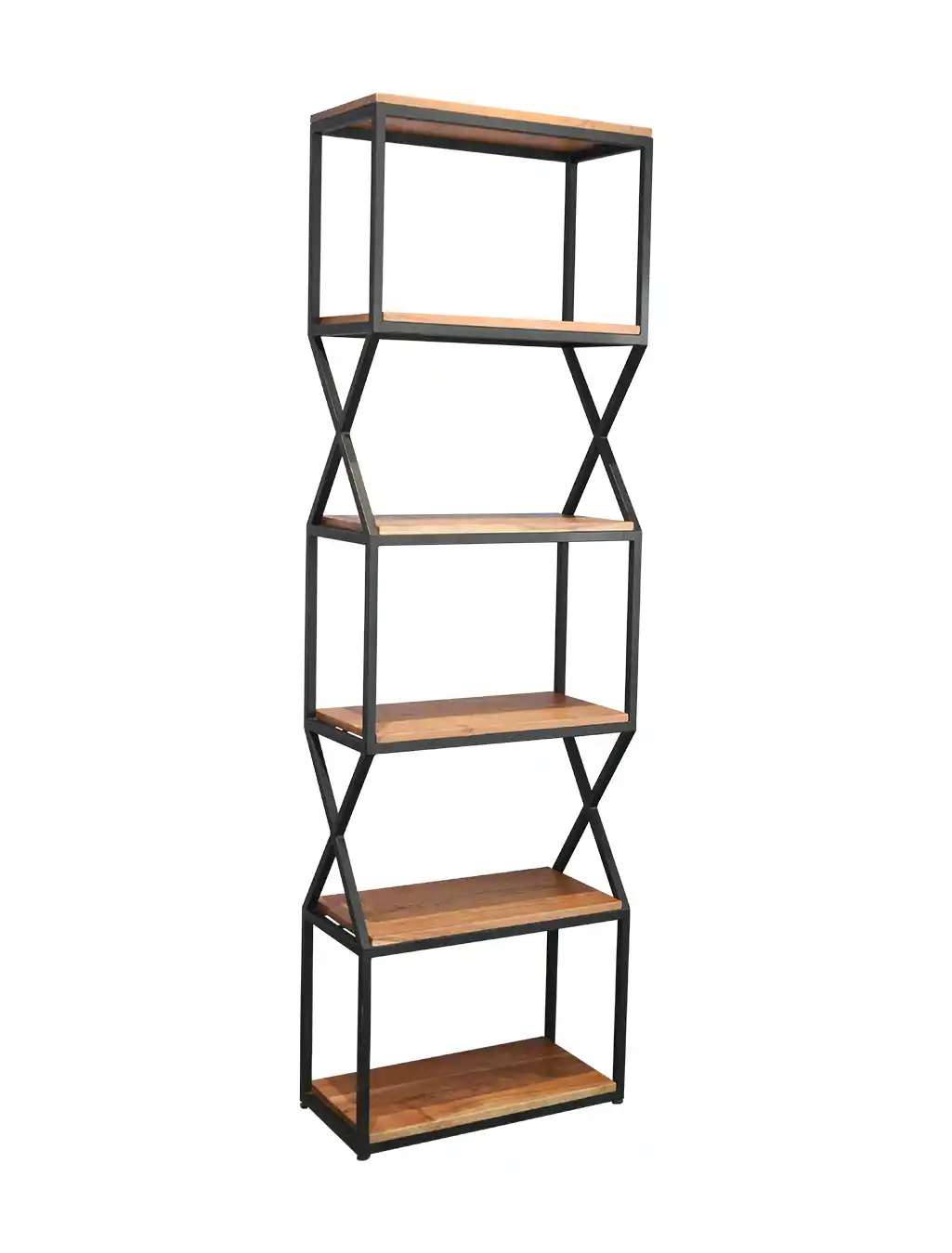 Acacia wood and black metal shelving unit