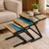 Epoxy Z Shape Acacia Wood Nesting Table Set of 3