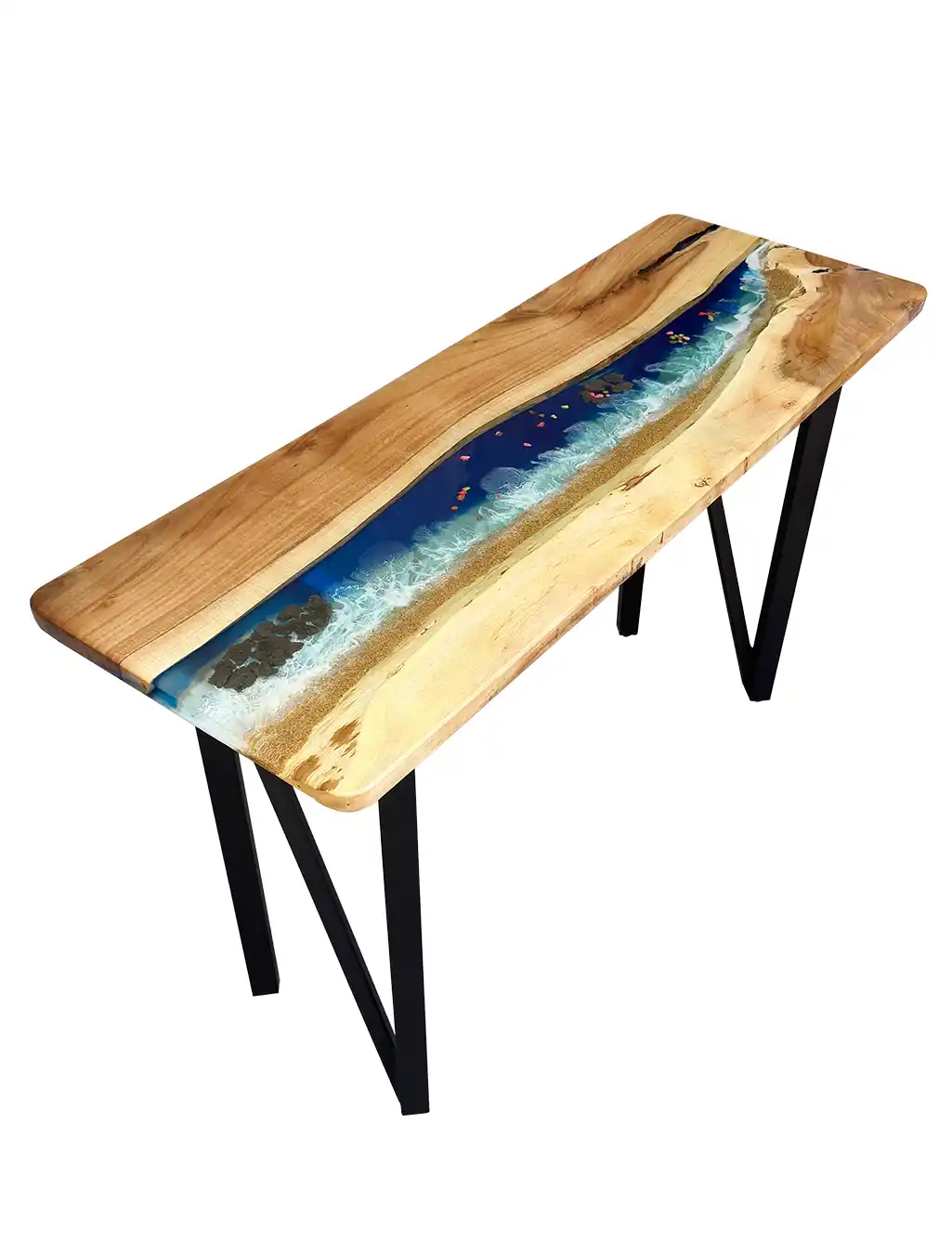 Handcrafted epoxy console table with acacia wood