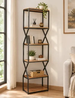 Metal shelf with acacia wood