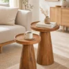 Round acacia wood side table