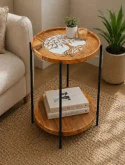 Round tray-top coffee table solid acacia wood