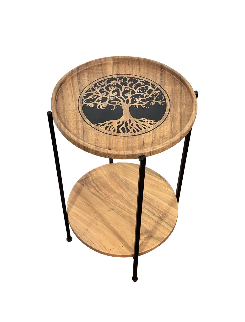 Solid Acacia Wood Side Table with Black Epoxy