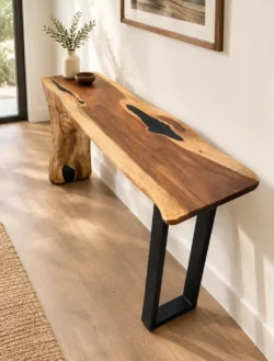 Solid Rose Wood Console Table With Waterfall Leg Design