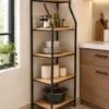 Solid mango wood kitchen rack with black metal frame
