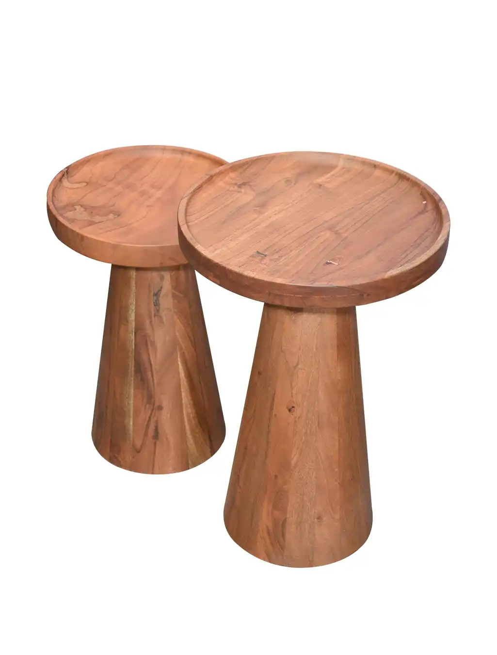 Round Raised-Edge Side Table 2 Pcs – Solid Cone Base - Image 5