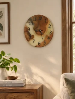 wooden wall clock with clear epoxy
